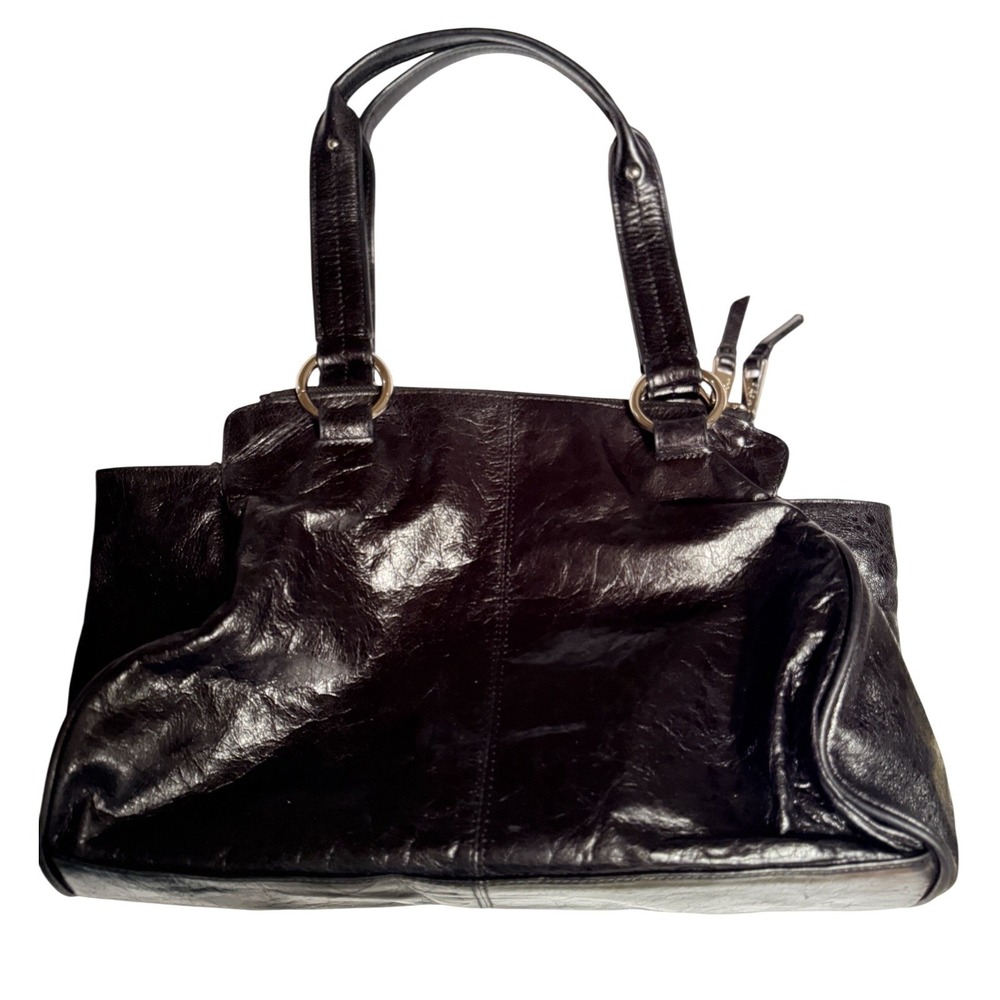 HOBO The Original Black Leather Shoulder Bag Tote Purse Paisley Lining Y2K